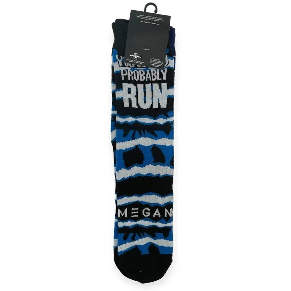 Megan Horror Movie Doll Novelty Blue Striped Long 2-Pair Crew Socks Size 6.5-12